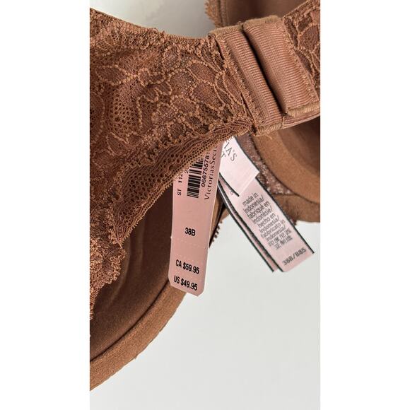 Victorias Secret Smooth Lace Lightly Lined Classic Demi Bra Womens 38B New Brown - Picture 6 of 9